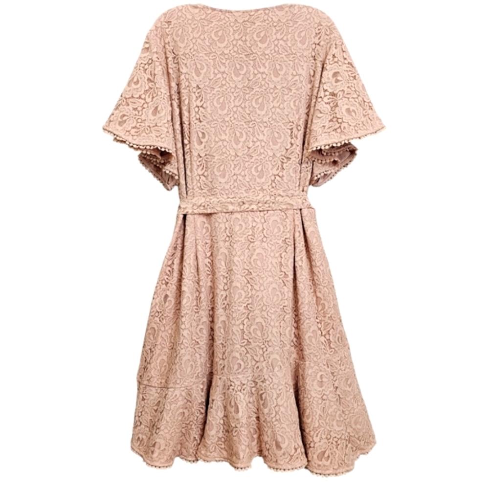 Nwt City Chic Sweet Luv Rose Quartz Lace Flutter Sleeve Vneck Knit Ruffle Dress - Picture 11 of 17